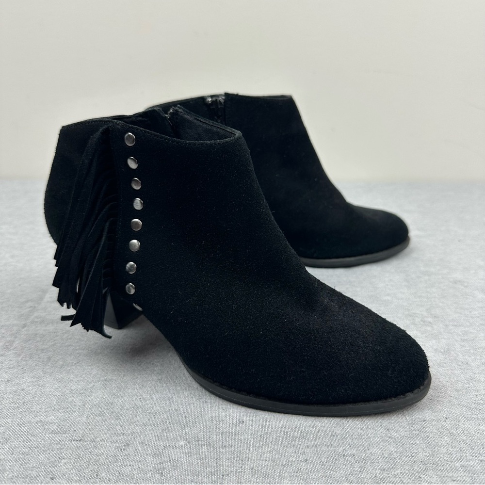 Vionic Women's Faros Fringe Black Suede Ankle Bootie, 7